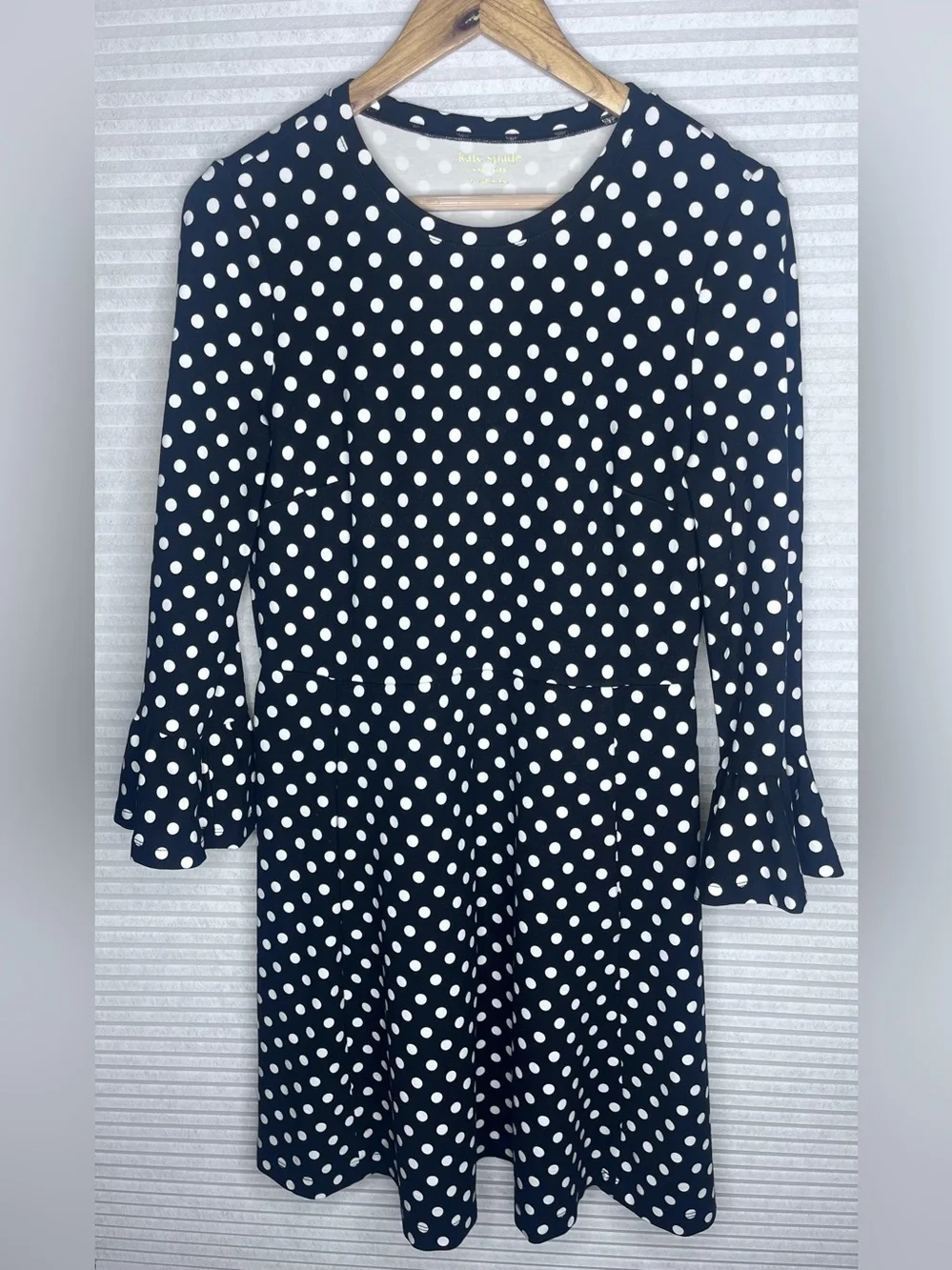 Kate Spade New York Black White Polka Dot Bell Sleeve Dress Women Size Large